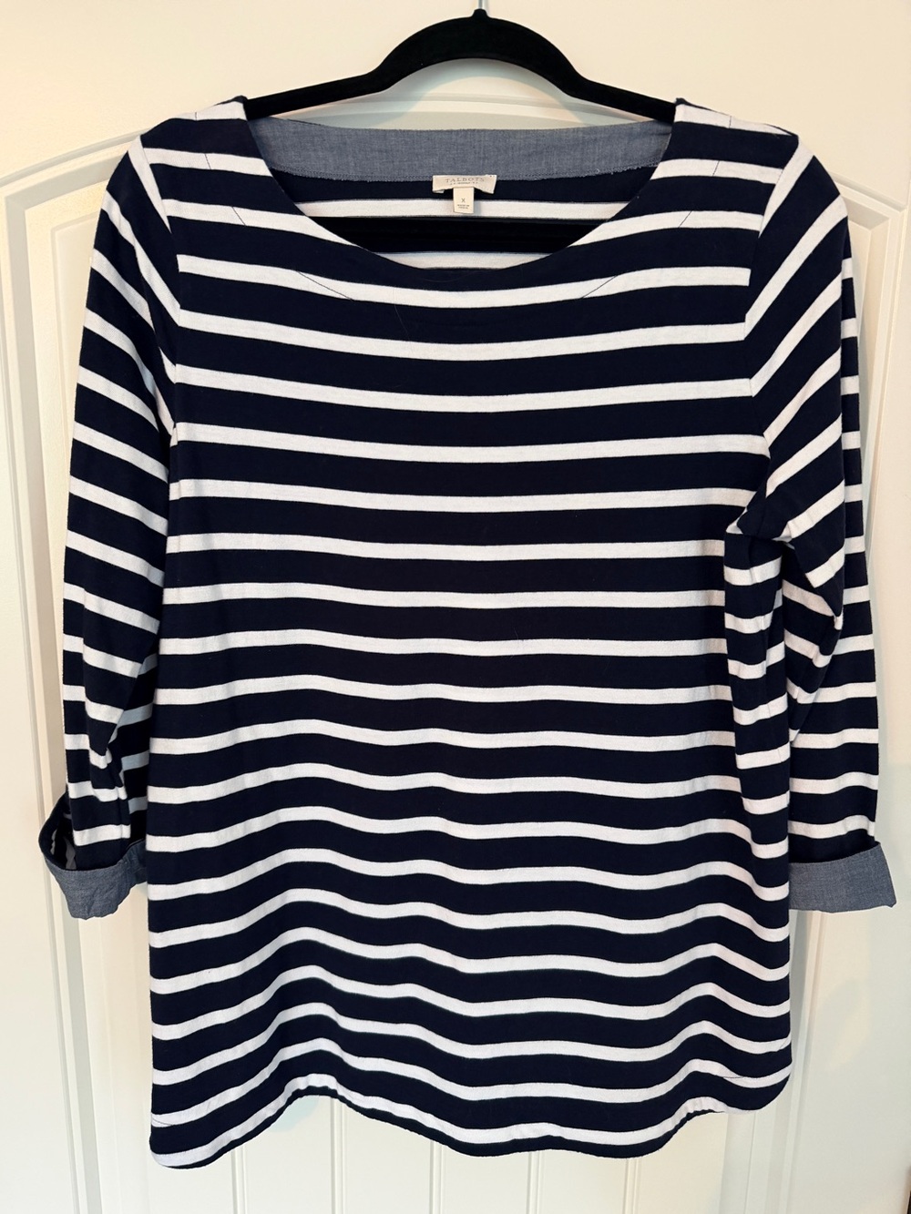 Talbots Woman Navy & White Striped Boatneck Top (NWOT) Size X